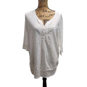 Bandolino White Embroidered Peasant Blouse Womens XL 3/4 Sleeve Top‎